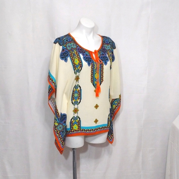 Peachpuff USA Bohemian Kaftan Boxy Tunic Top Medium Lounge Resortwear Flowy - Picture 7 of 13